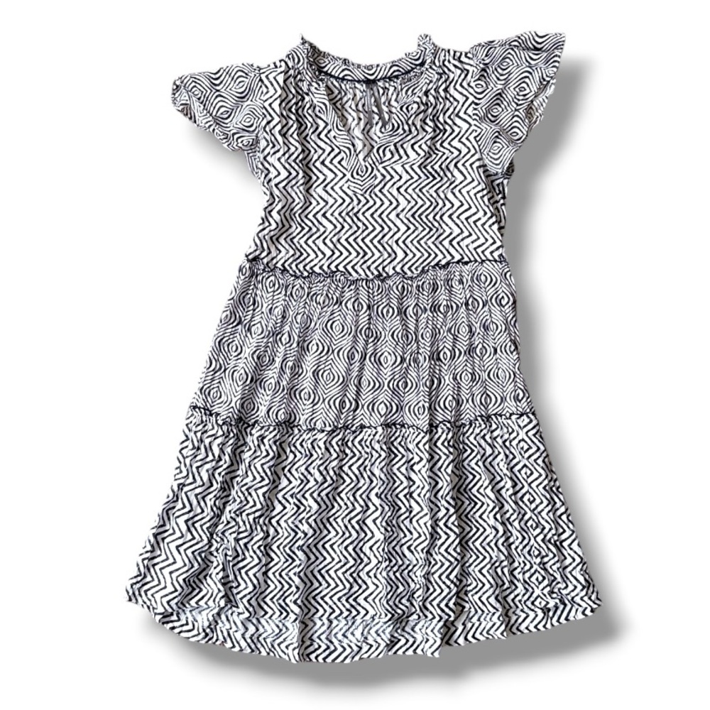 By Anthropologie Penrose Black/White Tiered Boho Mini Dress Size XS - Picture 2 of 11